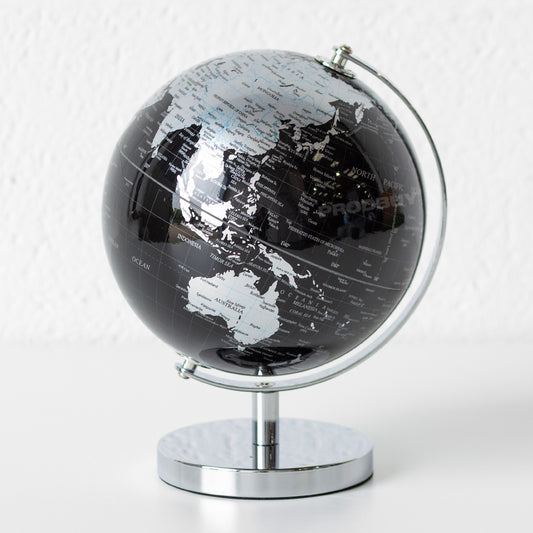 Black & Silver World Map Globe Ornament 18.5cm