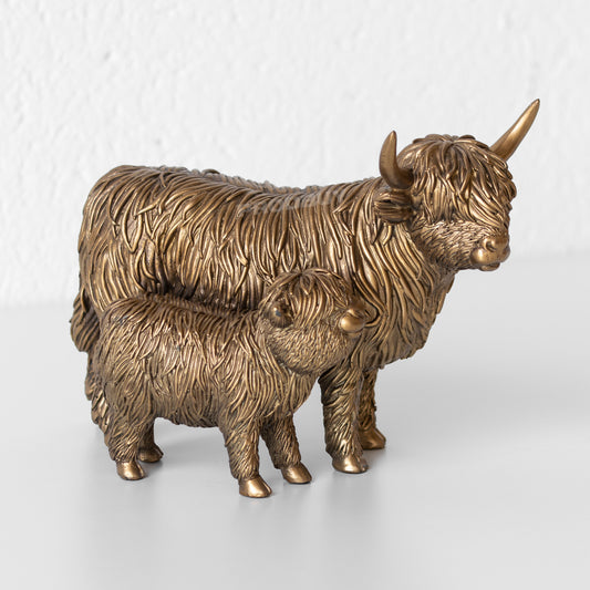 Highland Cow with Calf 18cm Decorative Ornament Figure