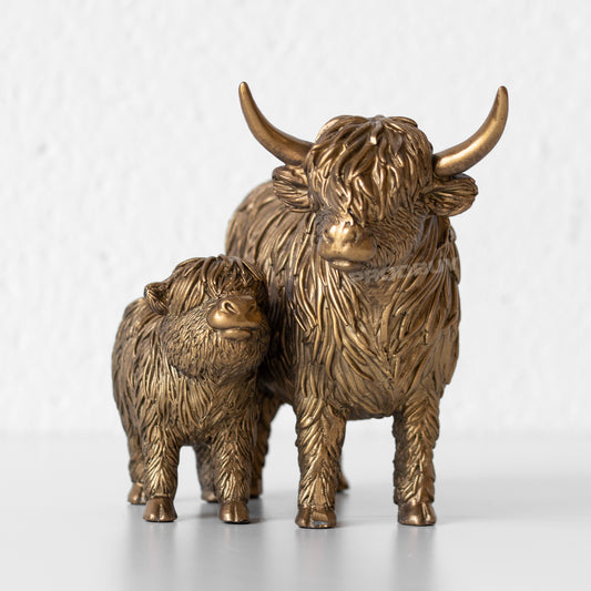 Highland Cow with Calf 18cm Decorative Ornament Figure