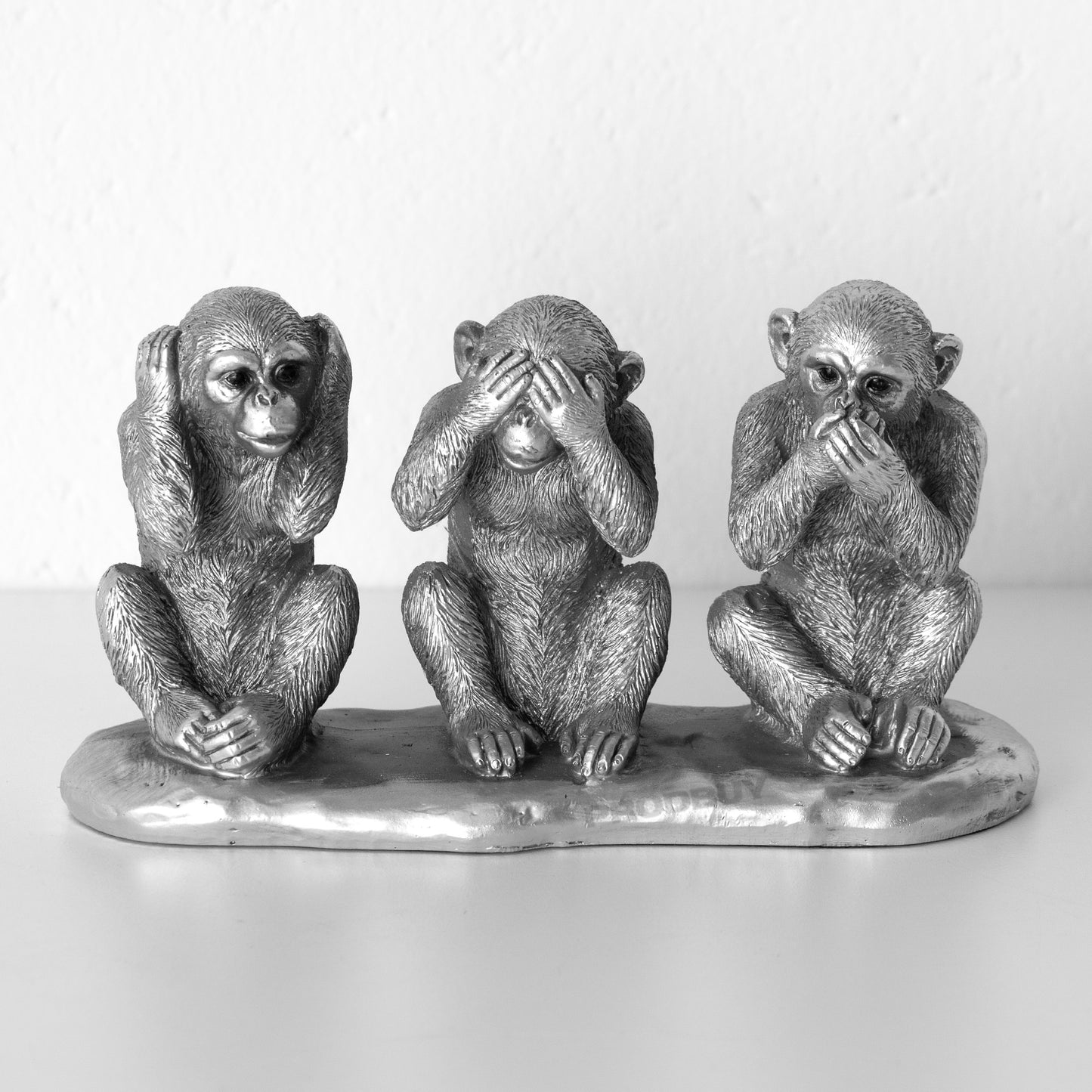 Silver 3 Wise Monkeys Ornament See Speak Hear No Evil