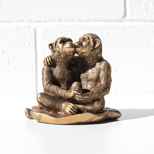 Monkeys Kissing 15cm Bronze Resin Ornament