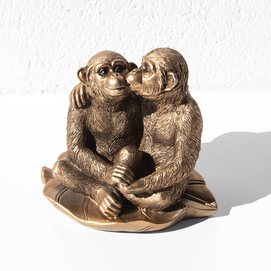 Monkeys Kissing 15cm Bronze Resin Ornament