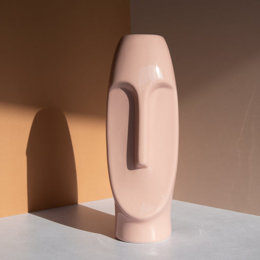 29.5cm Ceramic Face Vase - Pale 'Nude' Pink