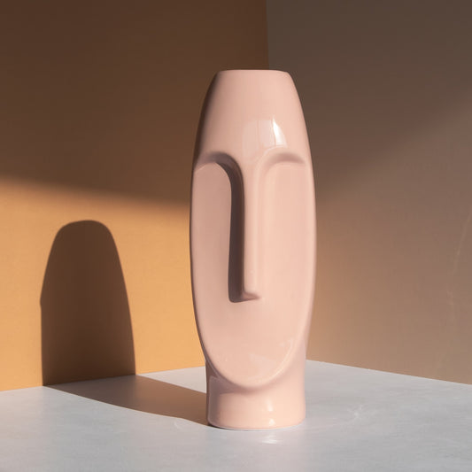 29.5cm Ceramic Face Vase - Pale 'Nude' Pink
