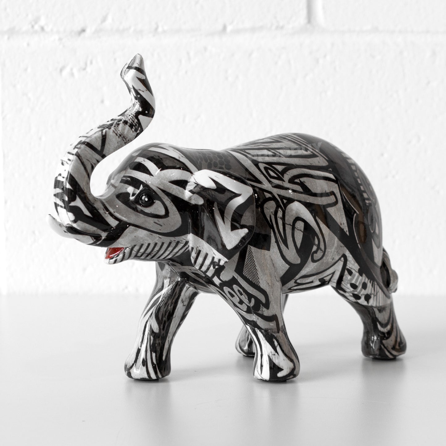 20cm Tall Monochrome Graffiti Elephant Ornament