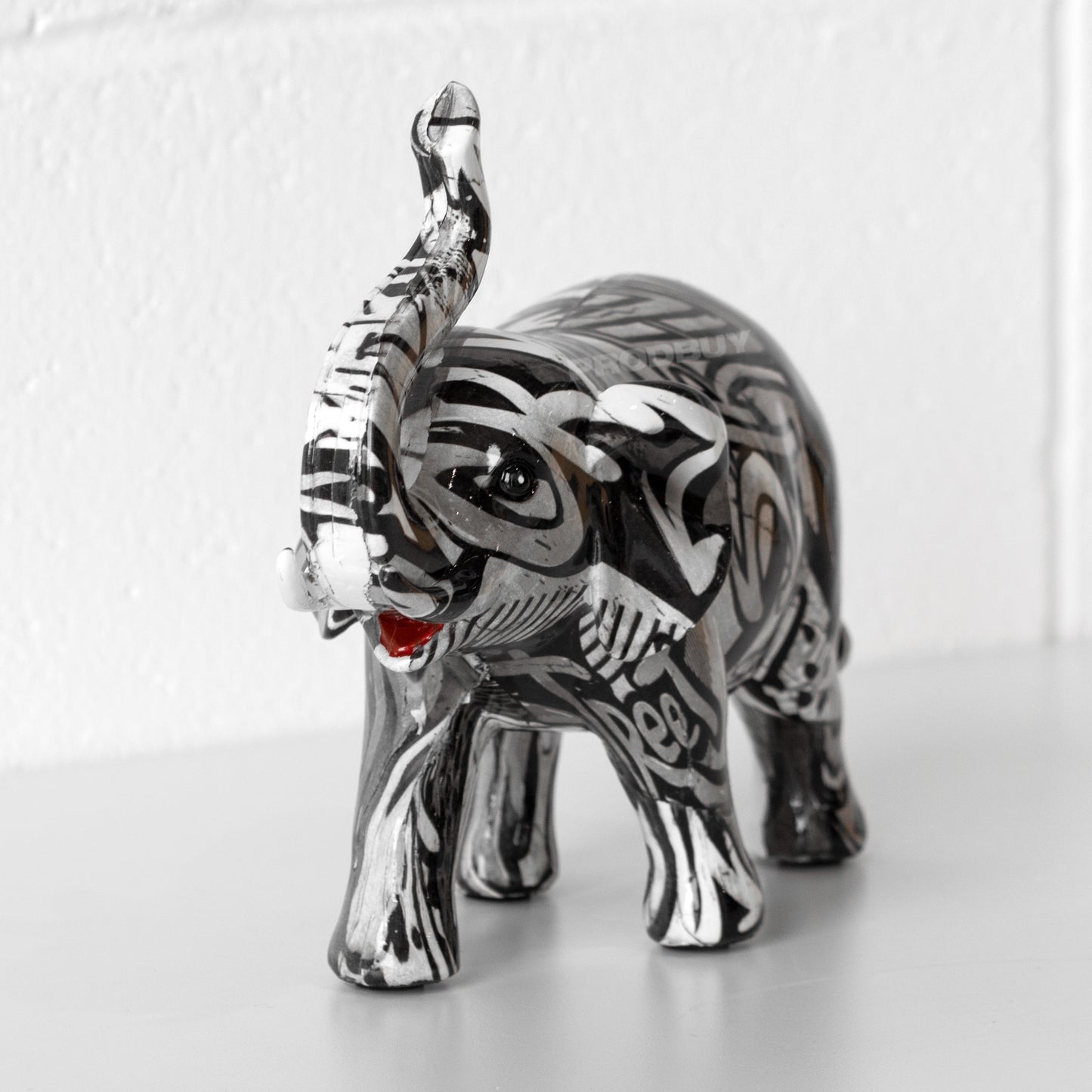 20cm Tall Monochrome Graffiti Elephant Ornament