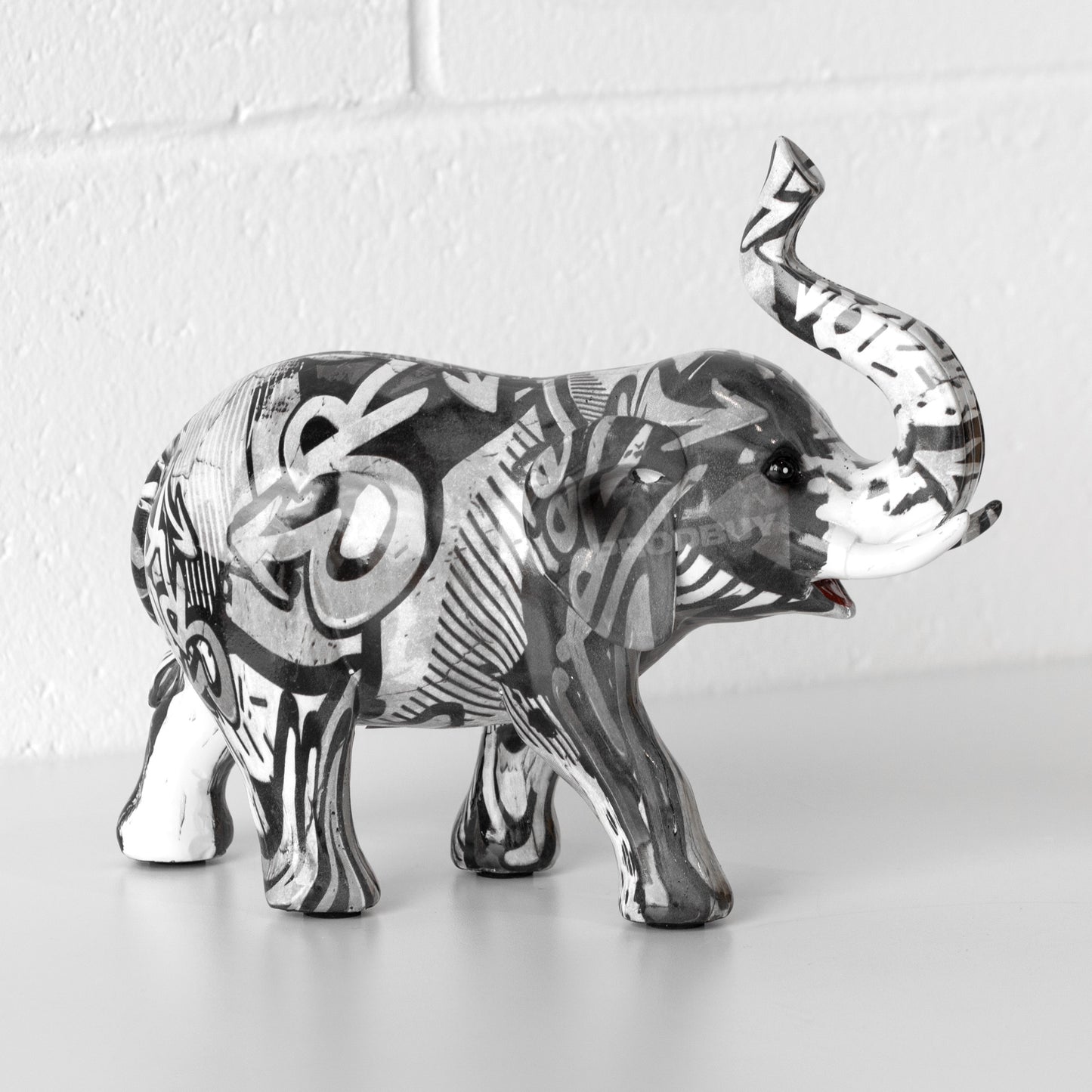 20cm Tall Monochrome Graffiti Elephant Ornament