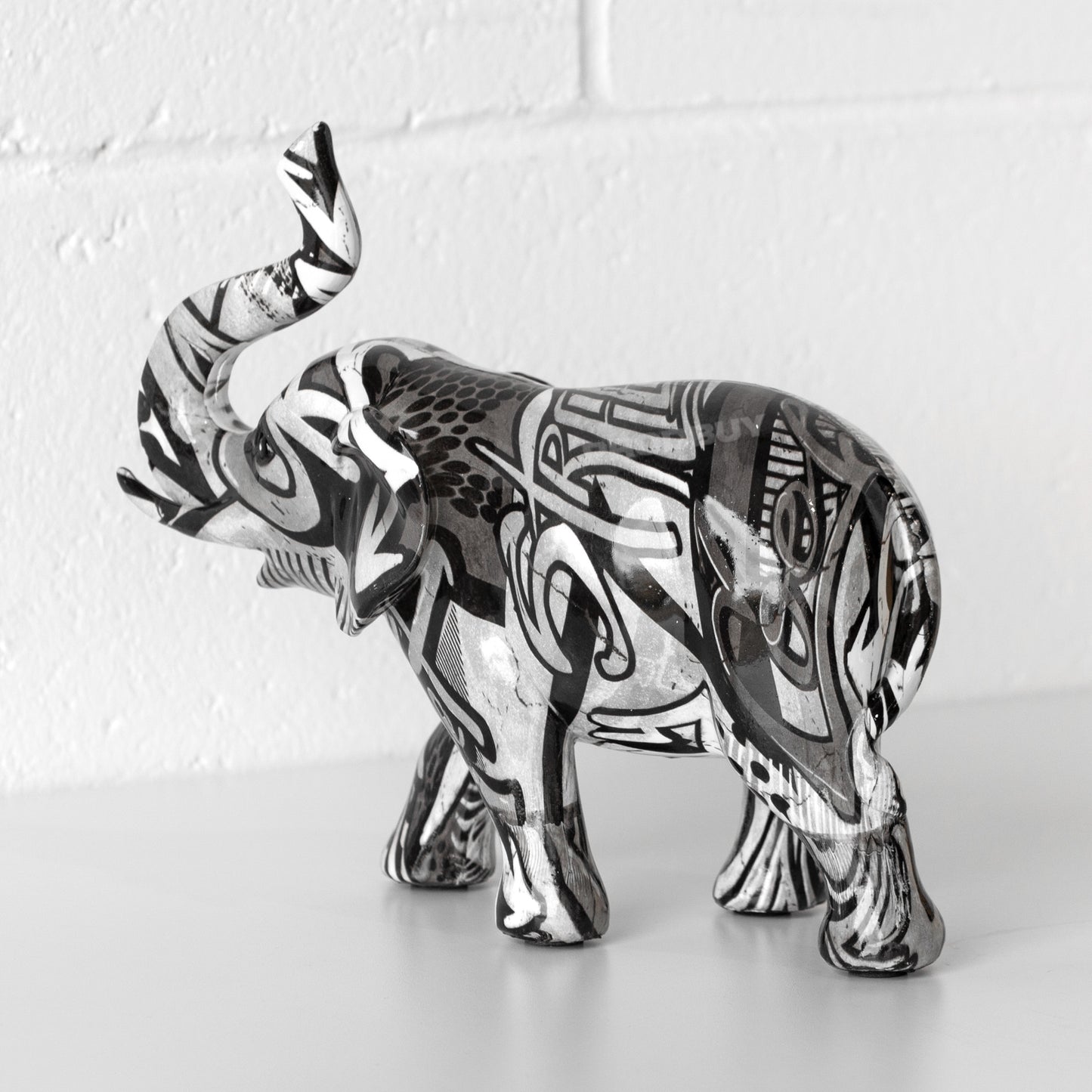 20cm Tall Monochrome Graffiti Elephant Ornament