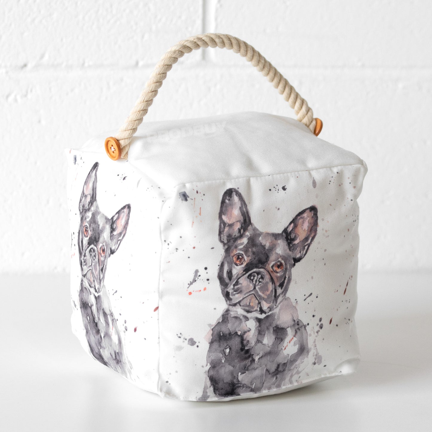 French Bulldog Fabric Cube Door Stop with Rope Handle