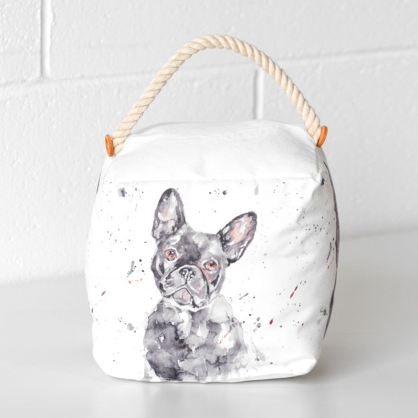 French Bulldog Fabric Cube Door Stop with Rope Handle