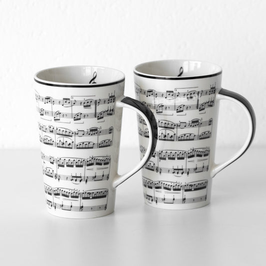 Set of 2 Music Sheet Tall Latte Coffee Mugs