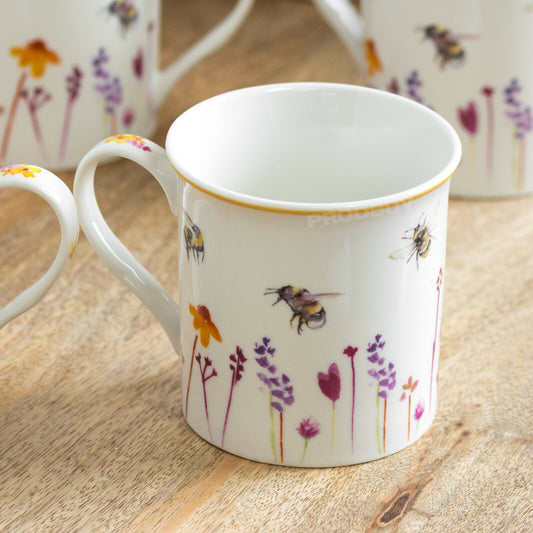 Set of 4 Floral Bee Coffee Mugs with Gift Box