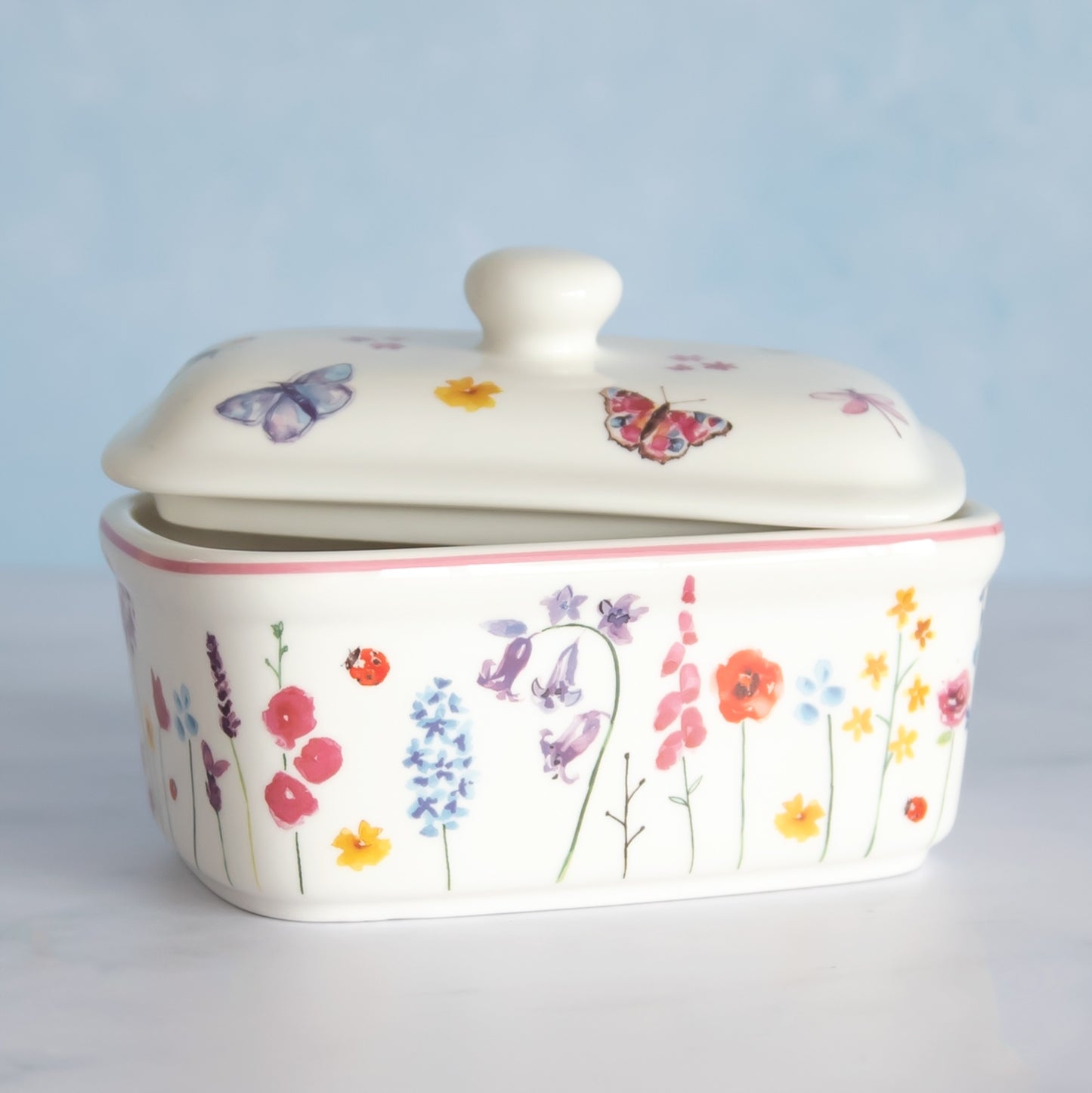 Butterfly Floral Garden Butter Dish with Lid