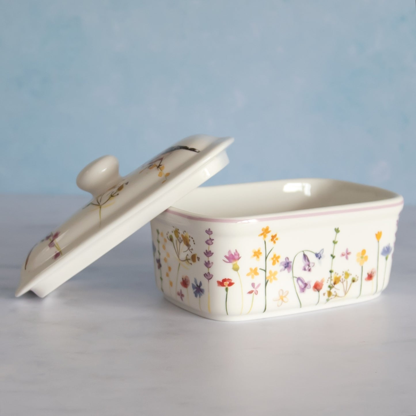 Floral Garden Birds Butter Dish with Lid