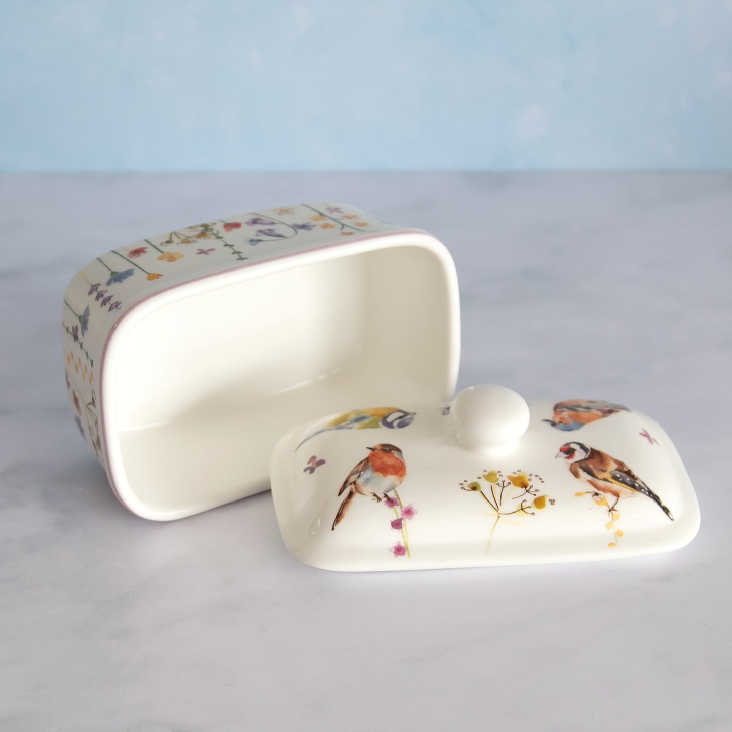 Floral Garden Birds Butter Dish with Lid