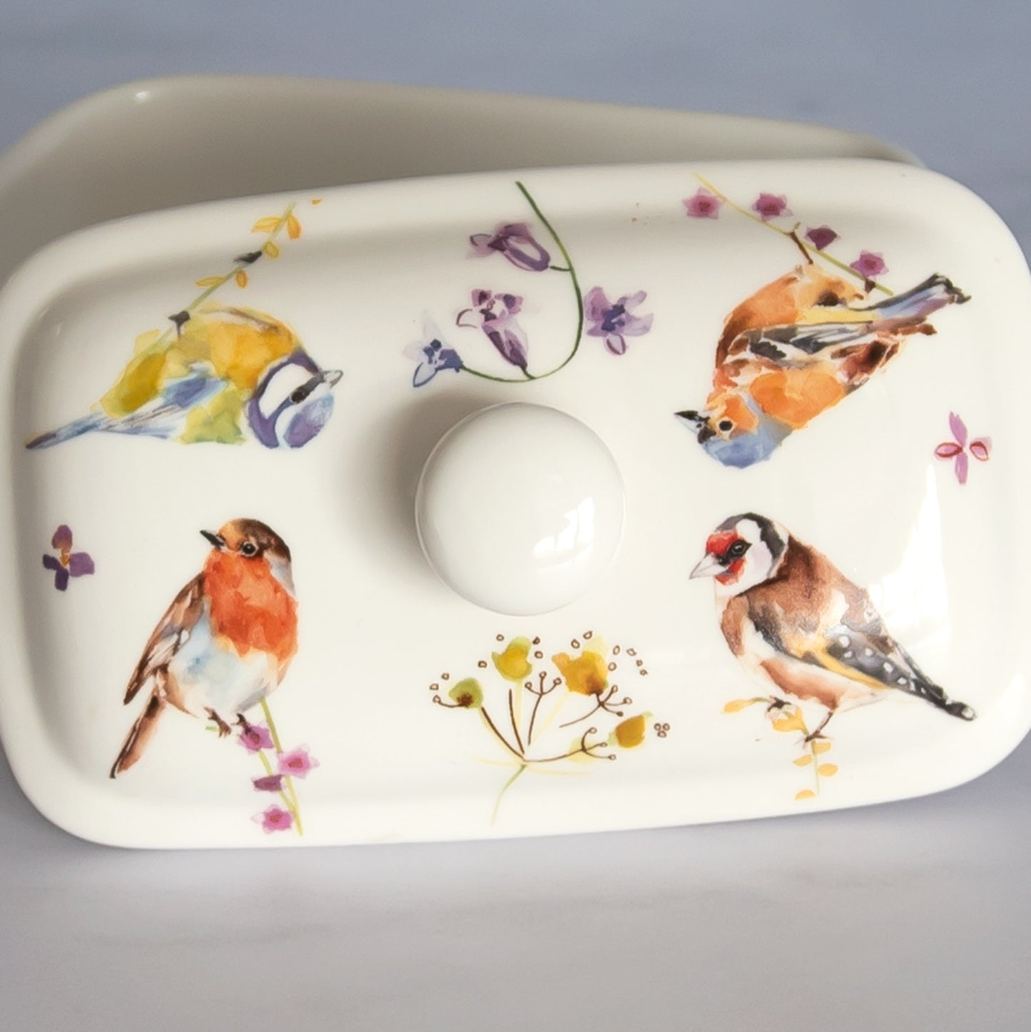 Floral Garden Birds Butter Dish with Lid