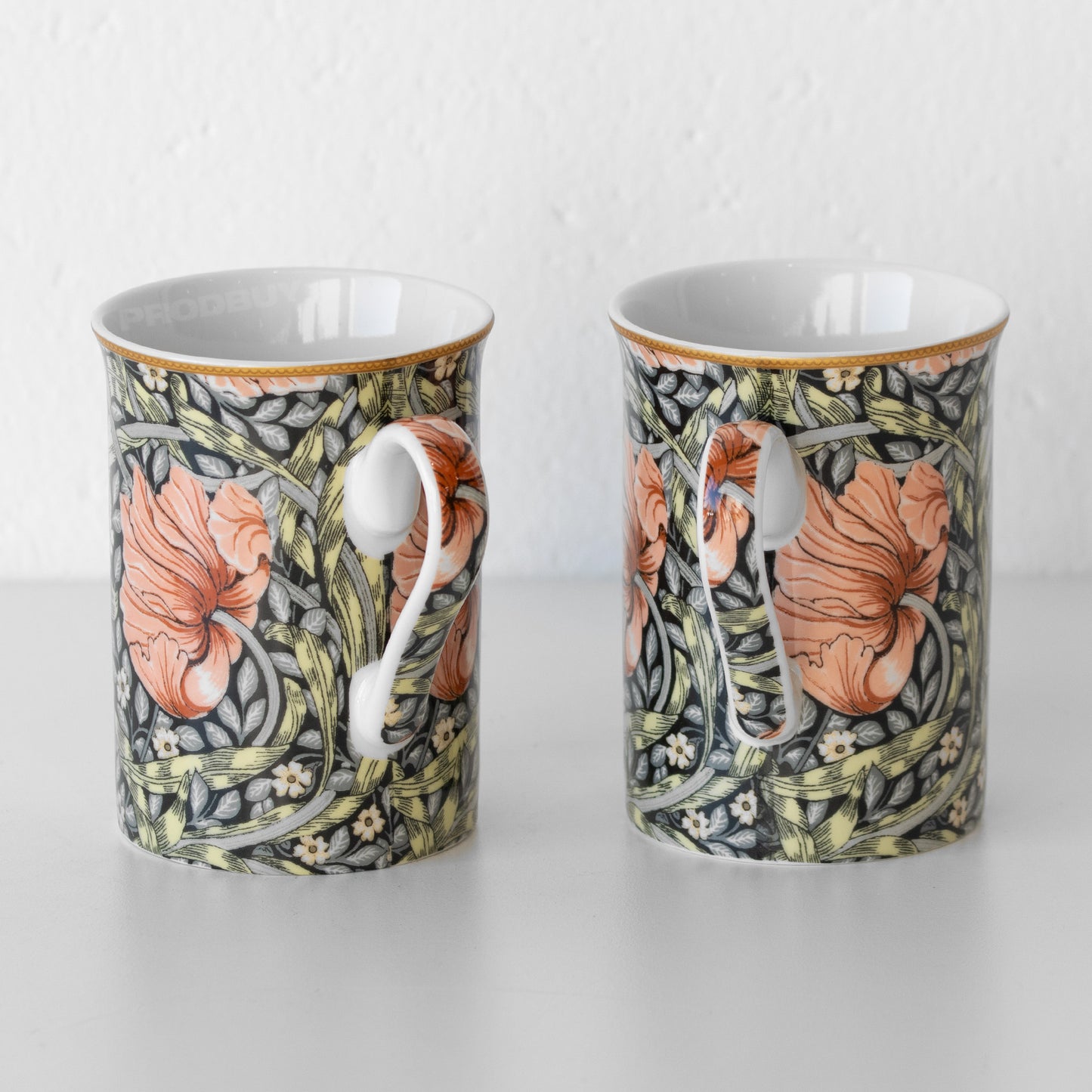 Set of 2 Dark Floral 'Pimpernel' Coffee Mugs