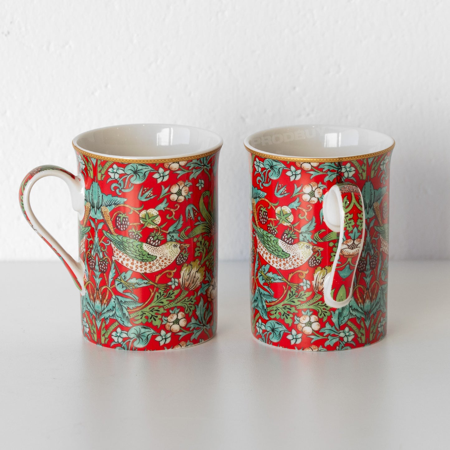 Set of 2 Red Floral 'Strawberry Thief' Coffee Mugs