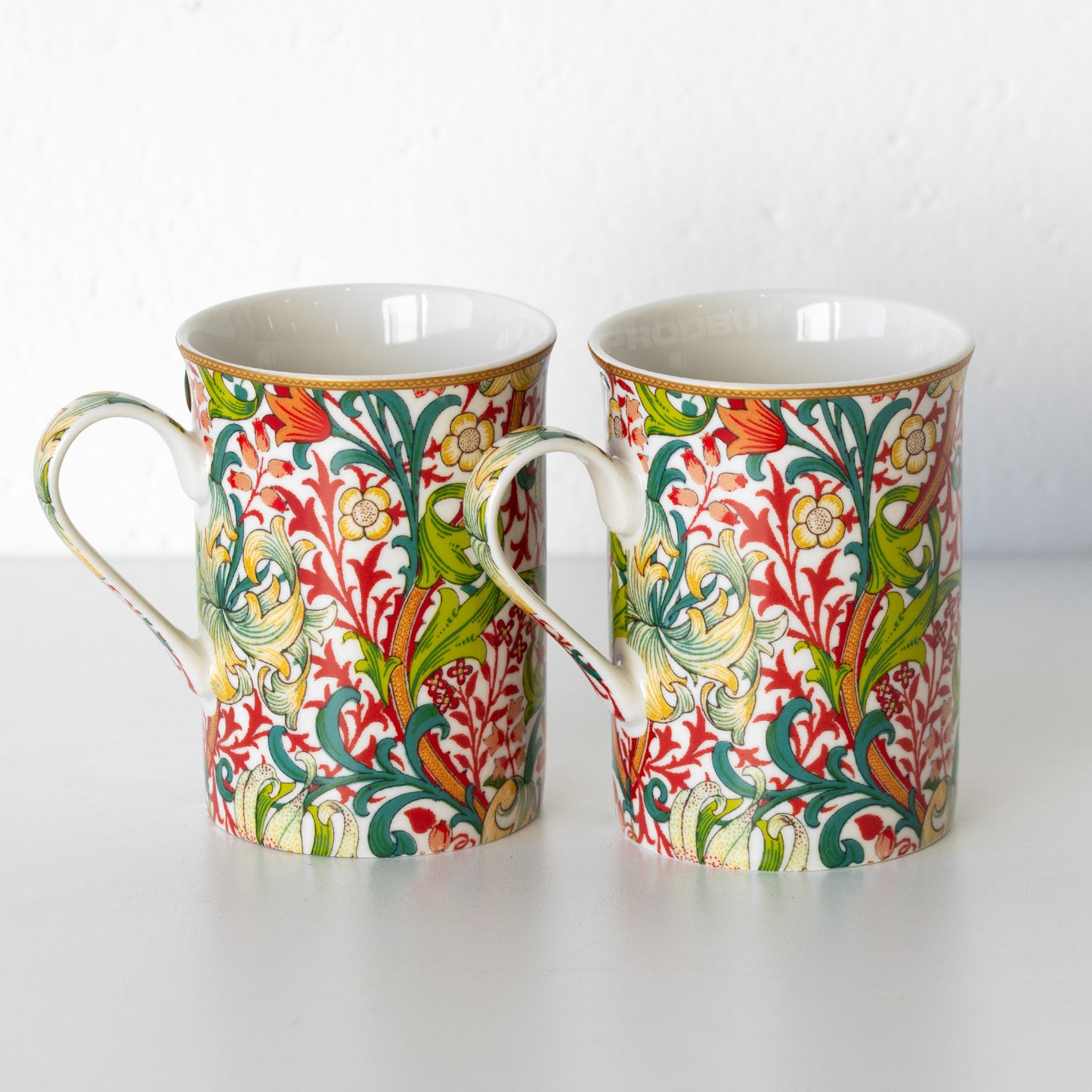 Set of 2 Colour Floral 'Golden Lily' Coffee Mugs