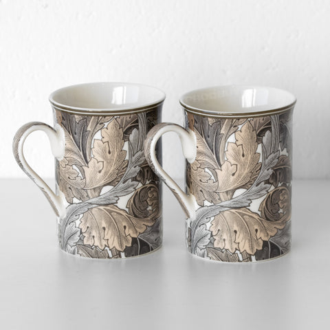 Set of 2 Dark Floral 'Acanthus' Coffee Mugs