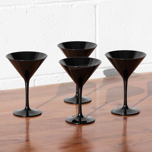 Set of 4 Black Polycarbonate Martini Cocktail Saucer Glasses