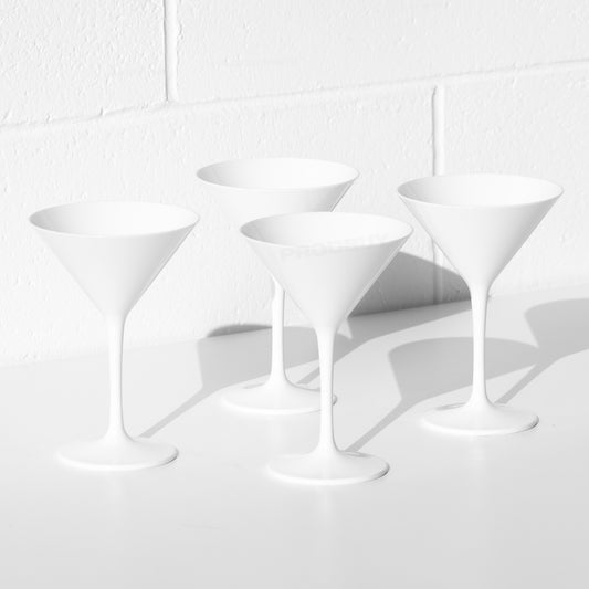 Set of 4 White Polycarbonate Martini Cocktail Saucer Glasses