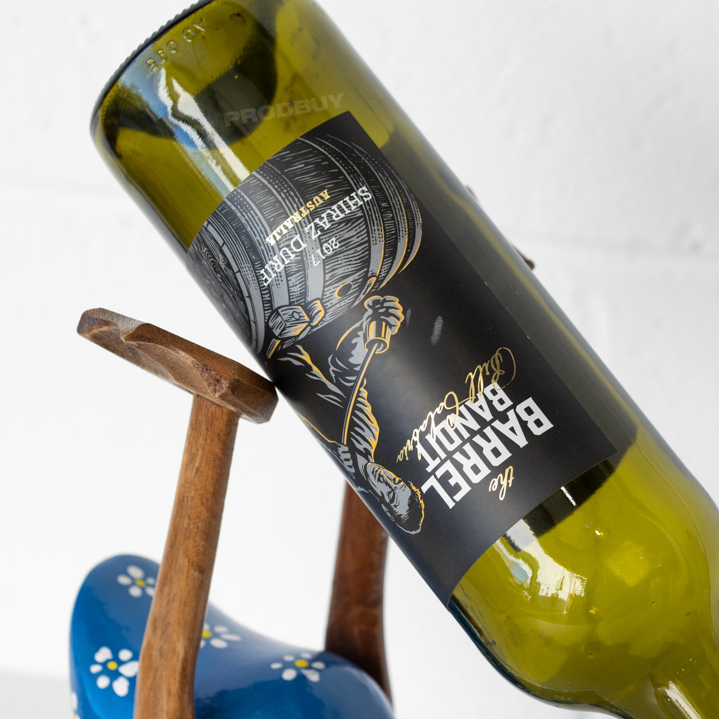 Blue Floral Drunken Duck Wooden Wine Bottle Holder