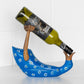 Blue Floral Drunken Duck Wooden Wine Bottle Holder