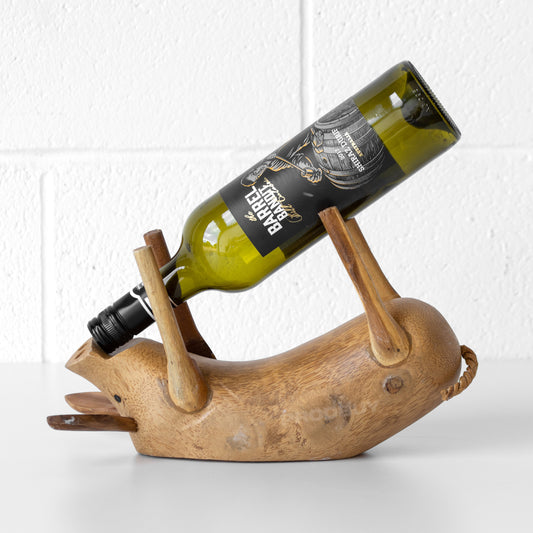 Drunken Pig Wooden Wine Bottle Holder Ornament