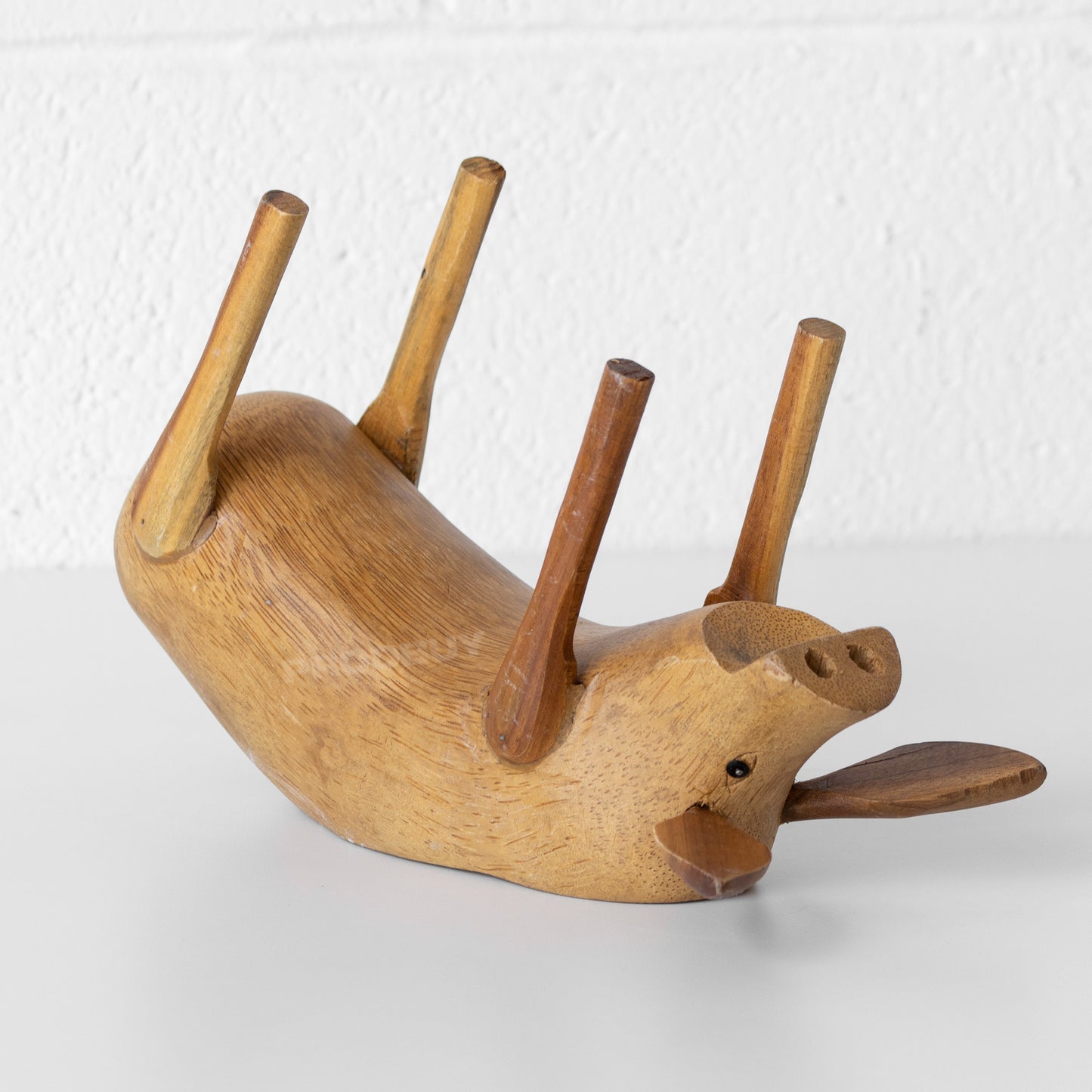 Drunken Pig Wooden Wine Bottle Holder Ornament