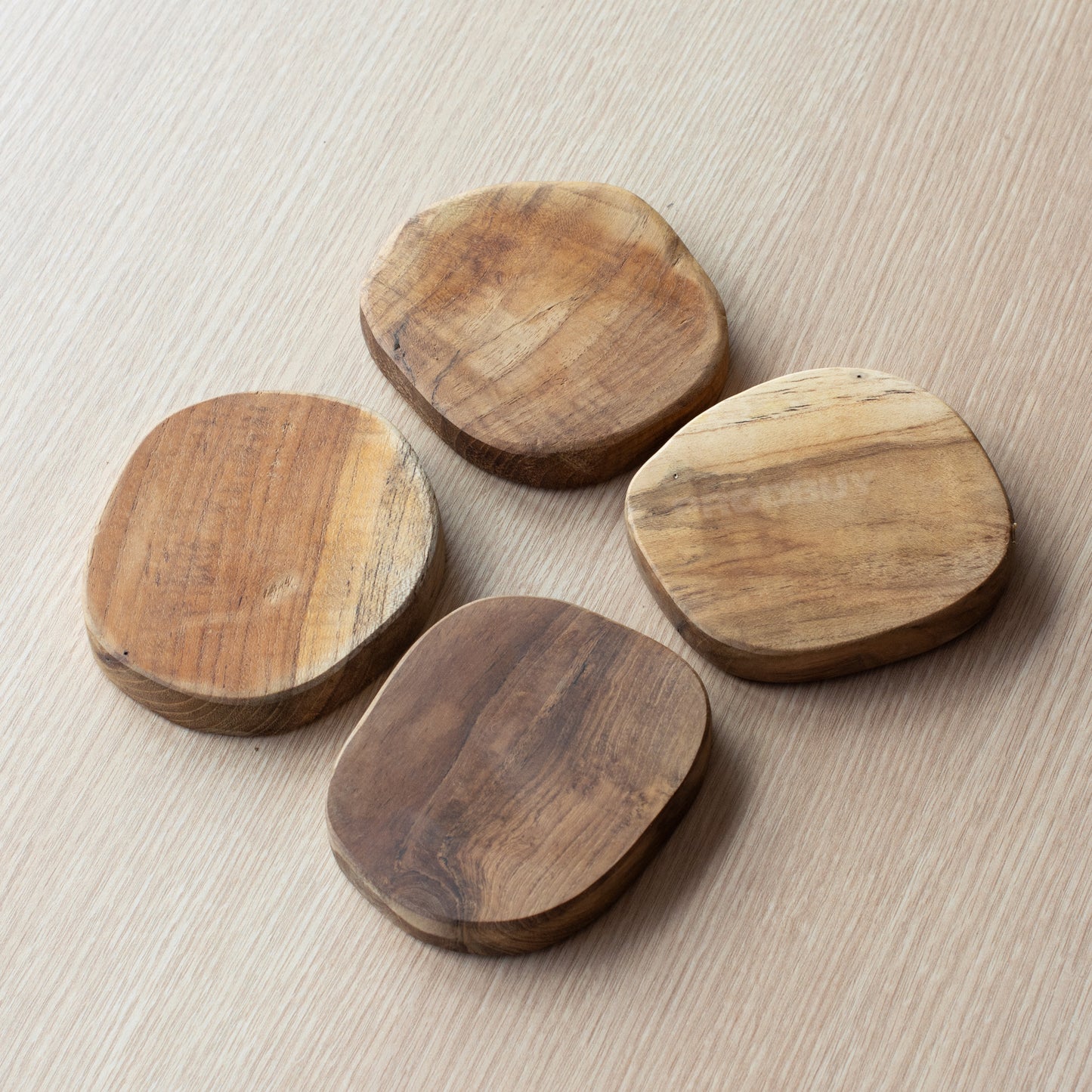 Set of 4 Teak Root Wood Hand Carved Coasters