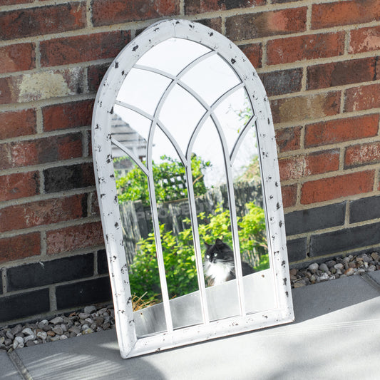 Large White 73cm Arch Garden Window Panel Mirror