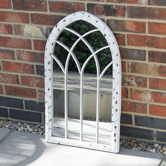Large White 73cm Arch Garden Window Panel Mirror