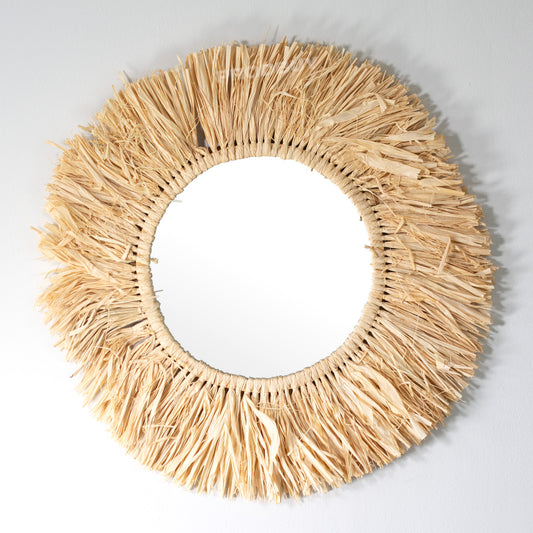 Natural Dried Grass Wall Mirror Round 56cm Frame