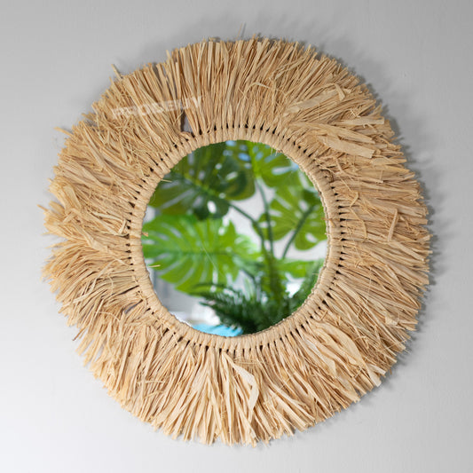 Natural Dried Grass Wall Mirror Round 56cm Frame