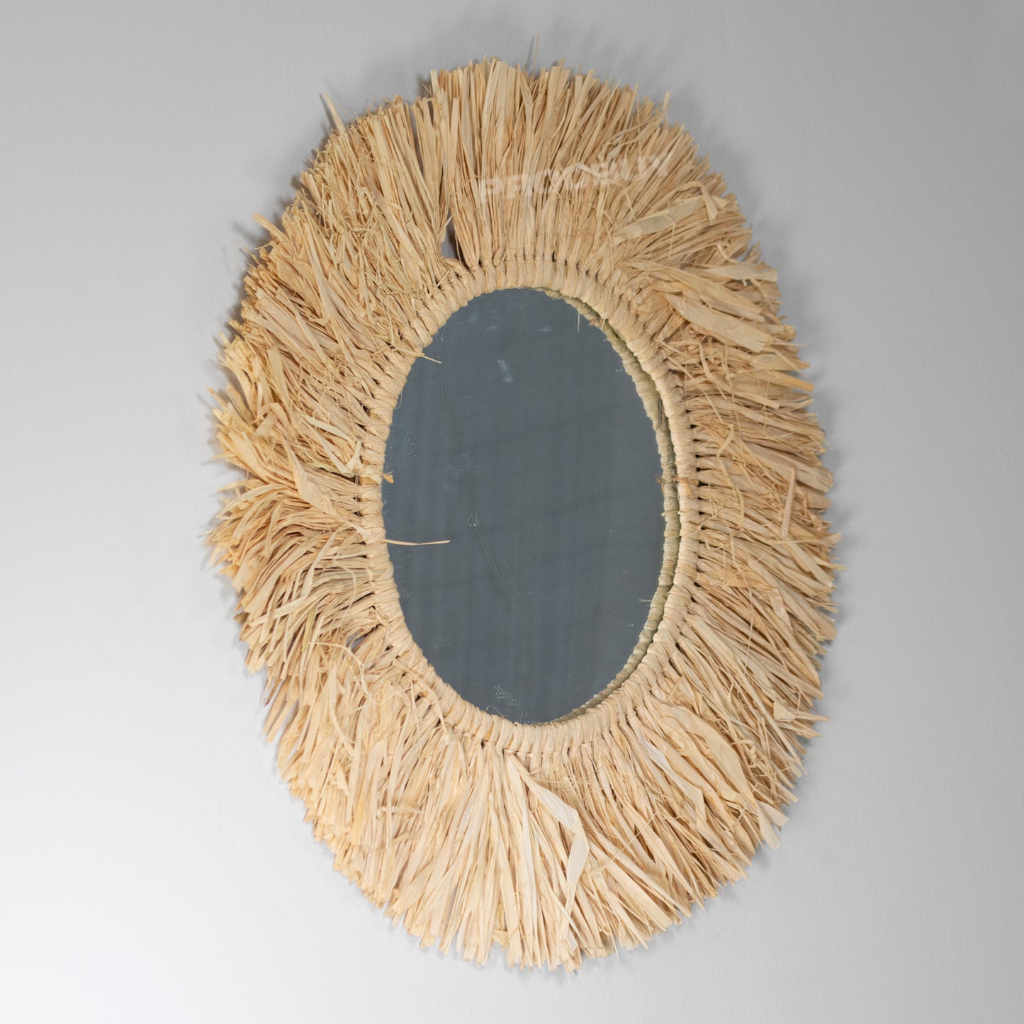 Natural Dried Grass Wall Mirror Round 56cm Frame