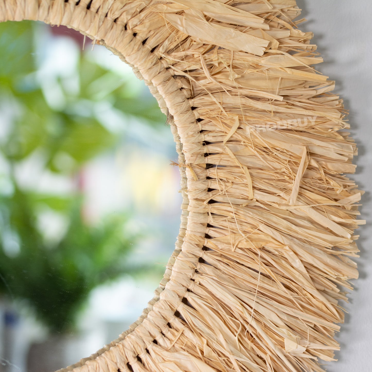 Natural Dried Grass Wall Mirror Round 56cm Frame