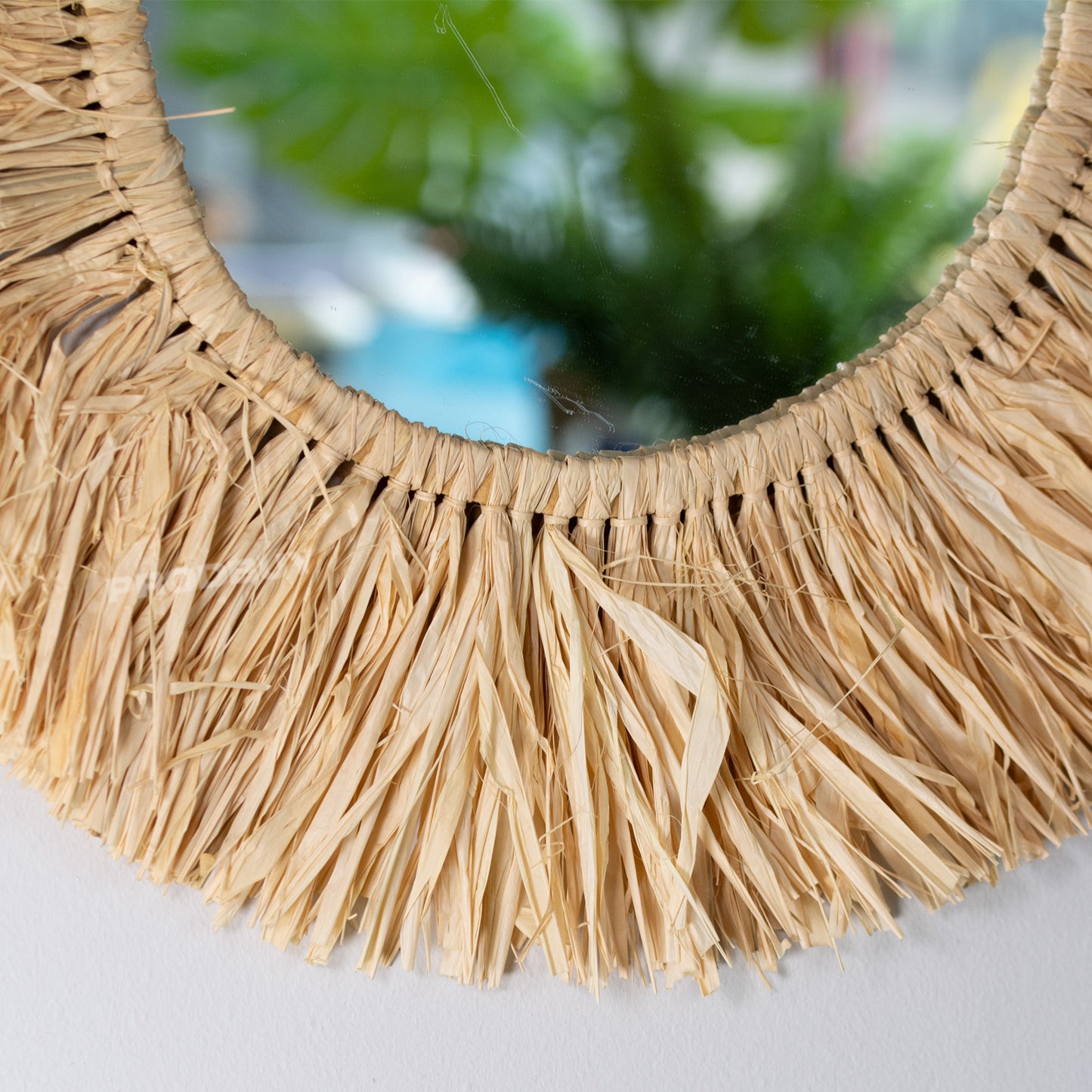 Natural Dried Grass Wall Mirror Round 56cm Frame