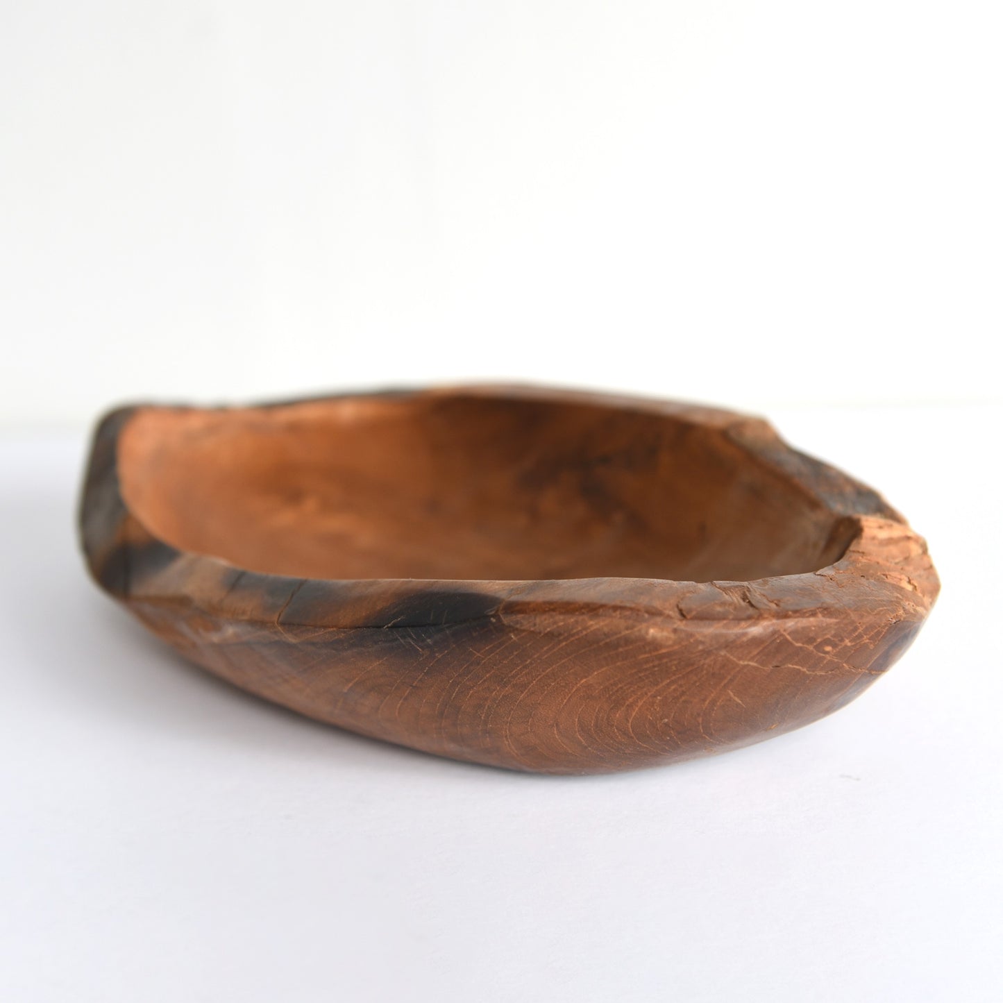 Rustic Long Bowl Teak Root Wood Hand Carved 36cm