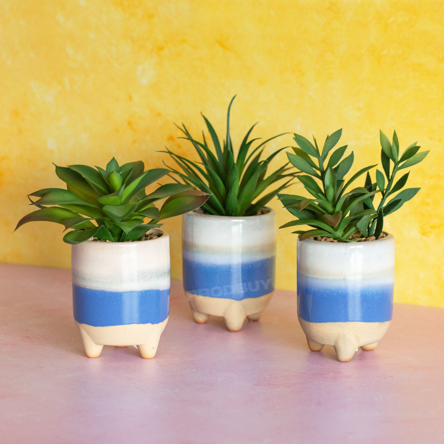 Set of 3 Mediterranean Artificial Succulent Plant Pots