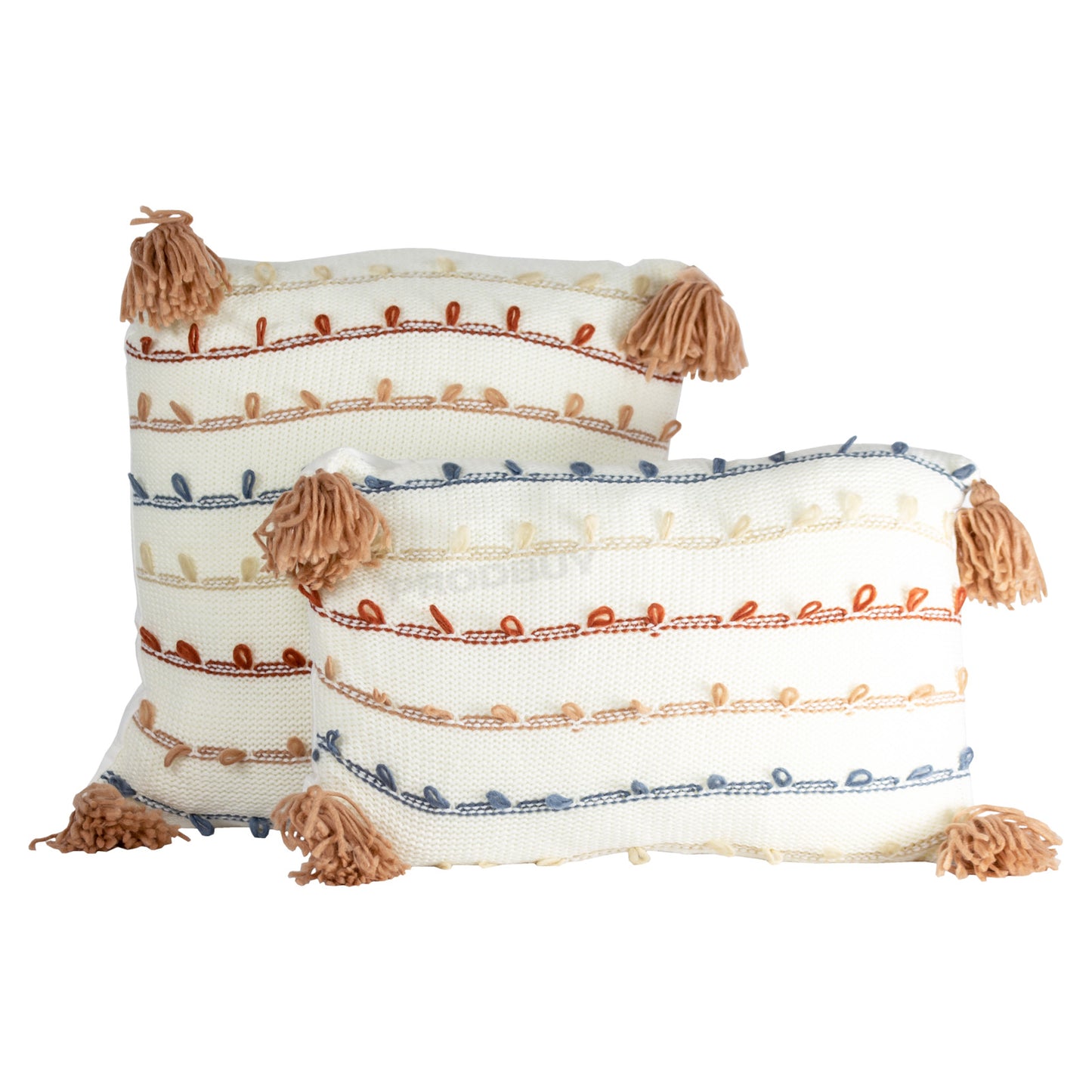Knitted Filled Tassel Cushion Cover With Inner Pad Insert & Choice of Shape
