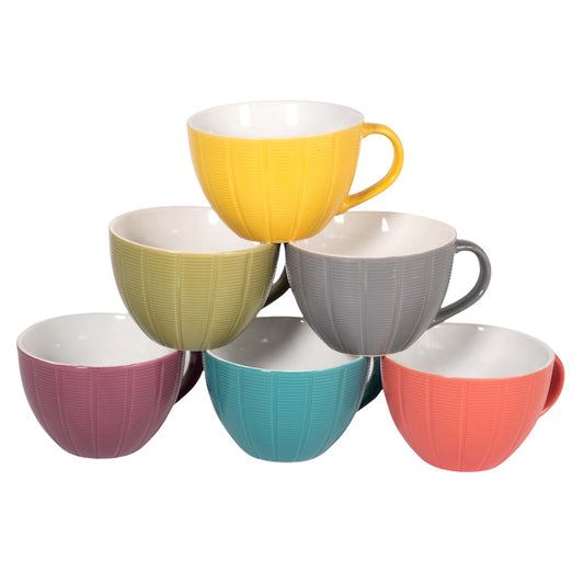 6 Piece Set of Large Ceramic Teacups - Six Assorted Colours