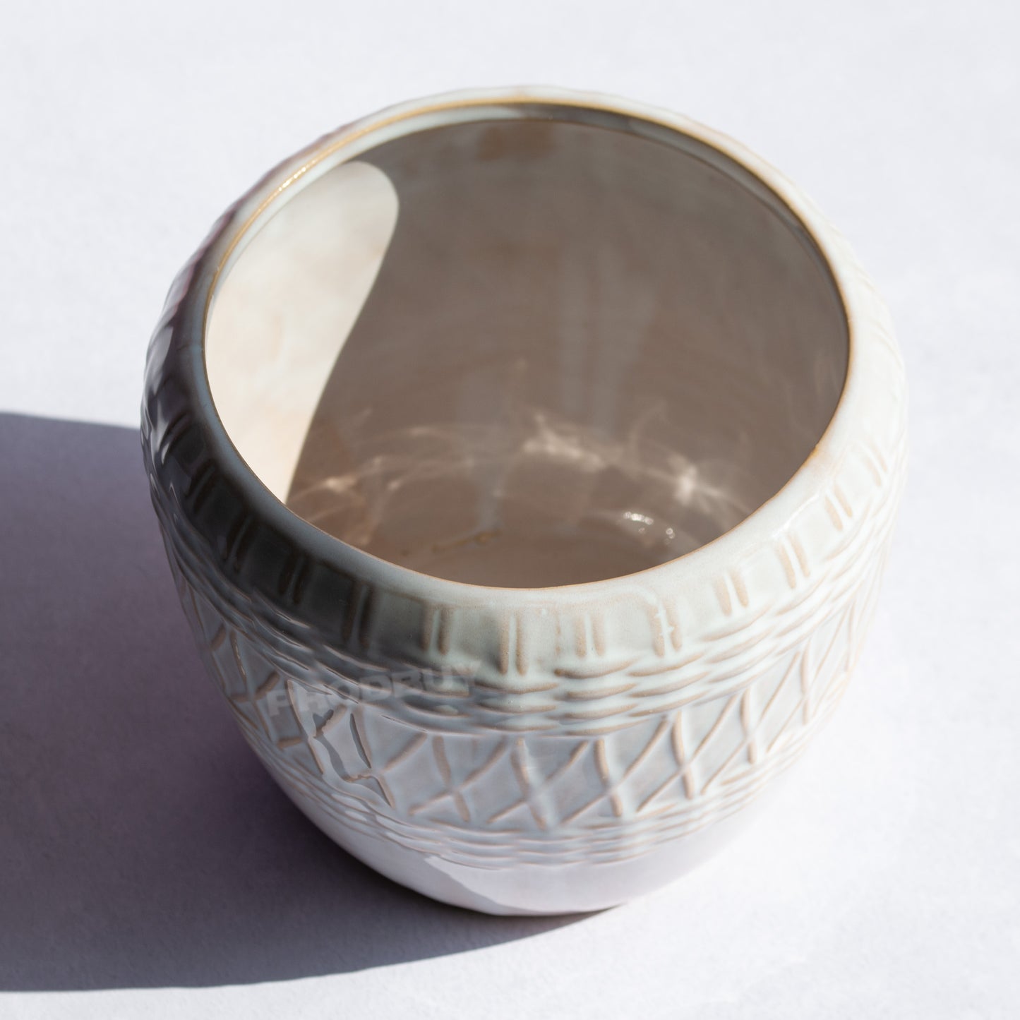 Small 13cm Plant Pot with Embossed Rounded Woven Ceramic Design