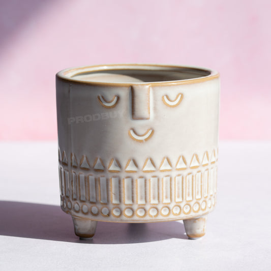 Small 10cm Plant Pot with Aztec Face & Three Legs
