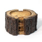 Set of 6 Round Mango Wood Coasters with Tree Bark Storage Holder