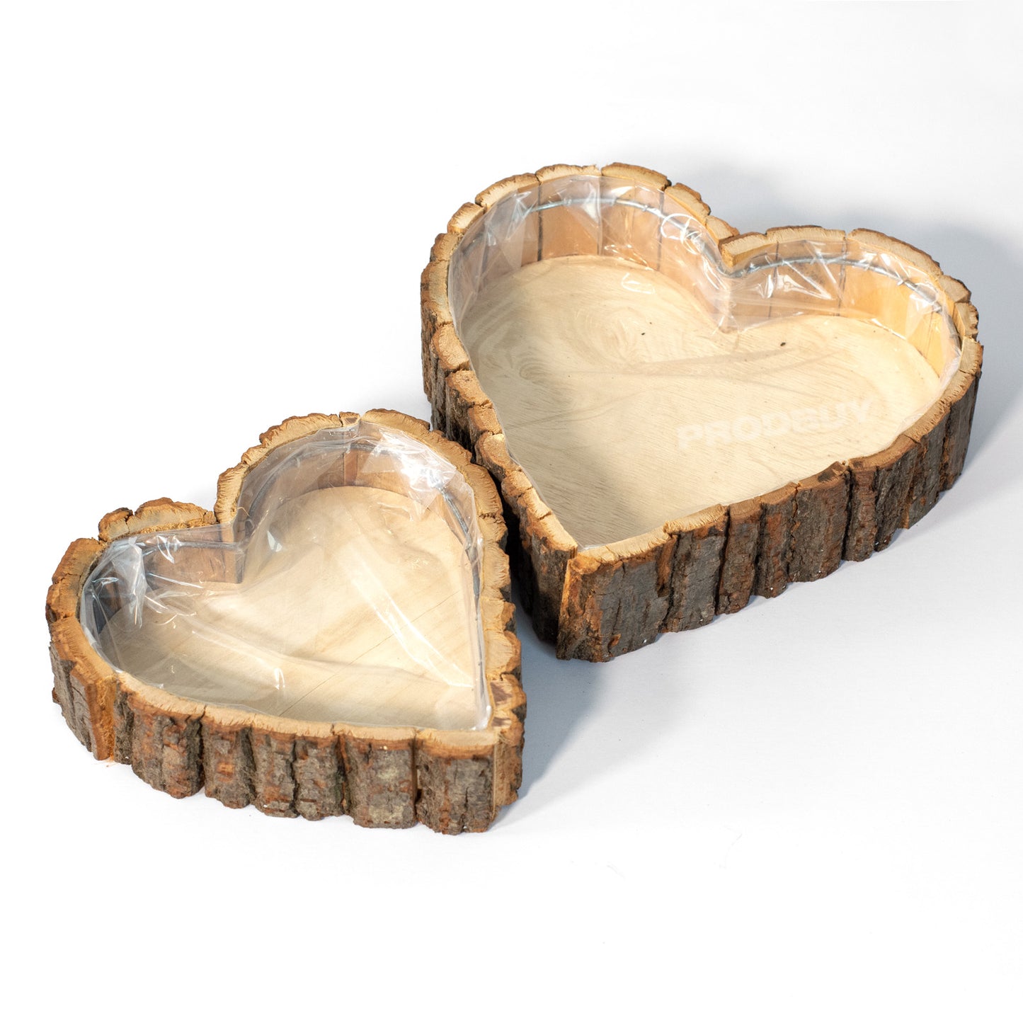 Set of 2 Heart Shaped Tree Bark Decorative Storage Trays