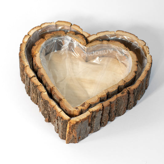 Set of 2 Heart Shaped Tree Bark Decorative Storage Trays