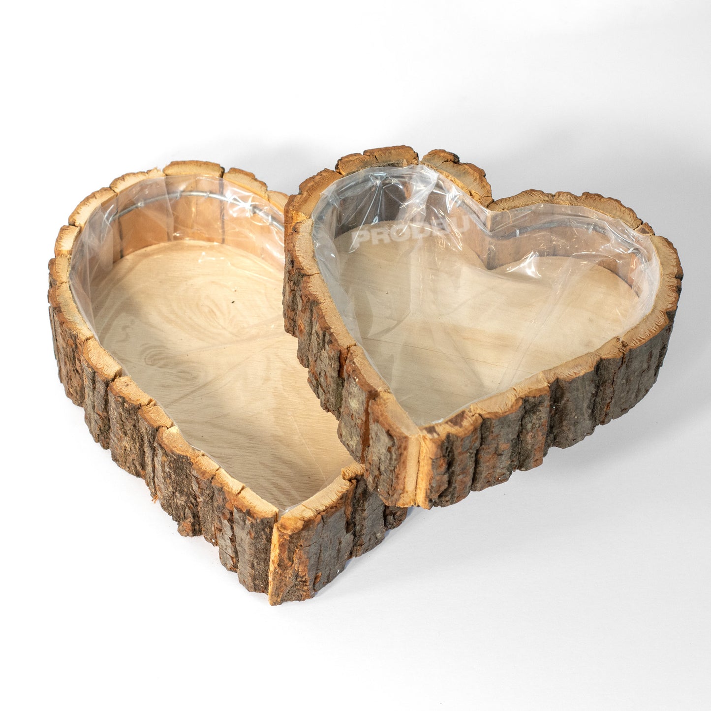 Set of 2 Heart Shaped Tree Bark Decorative Storage Trays