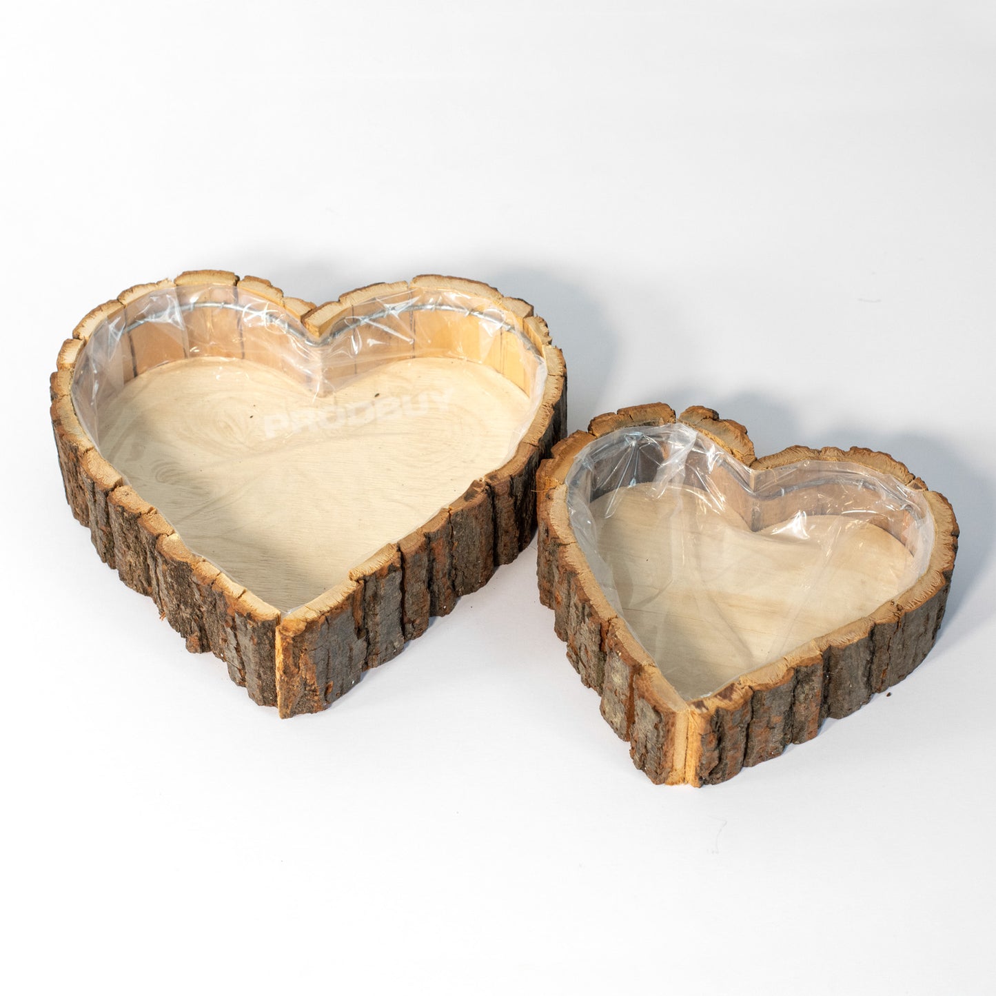 Set of 2 Heart Shaped Tree Bark Decorative Storage Trays