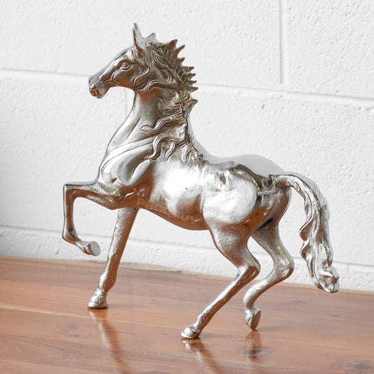 Large Silver 39cm Galloping Metal Horse Ornament